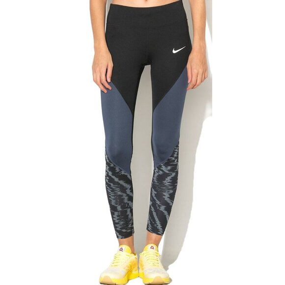 Nike Pants - Nike Womens Black & Blue Colorblock Leggings M Stretchy Activewear
